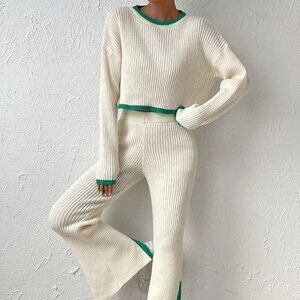 Beige Casual Womens Star Pattern Sweater & Knit Pants